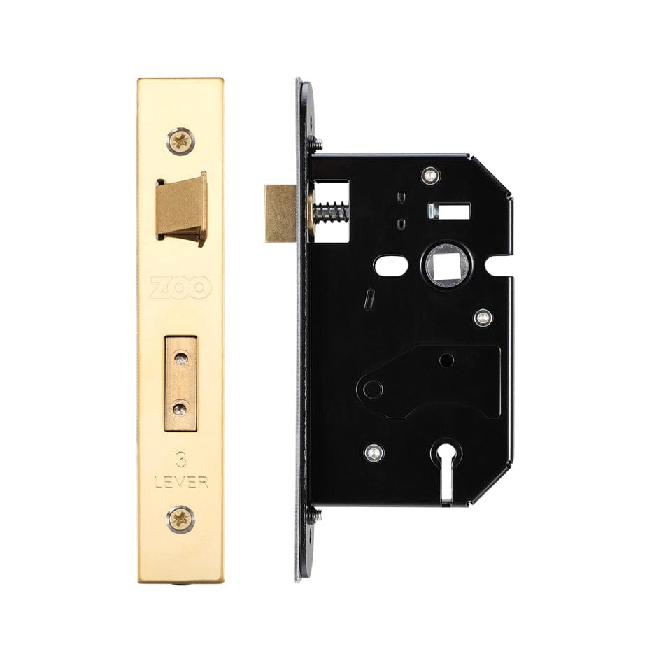 Zoo Hardware Locks & Latches PVD Brass Zoo Hardware - 3 Lever Replacement Sash Lock - 64mm c/w PVD Forend and Strike