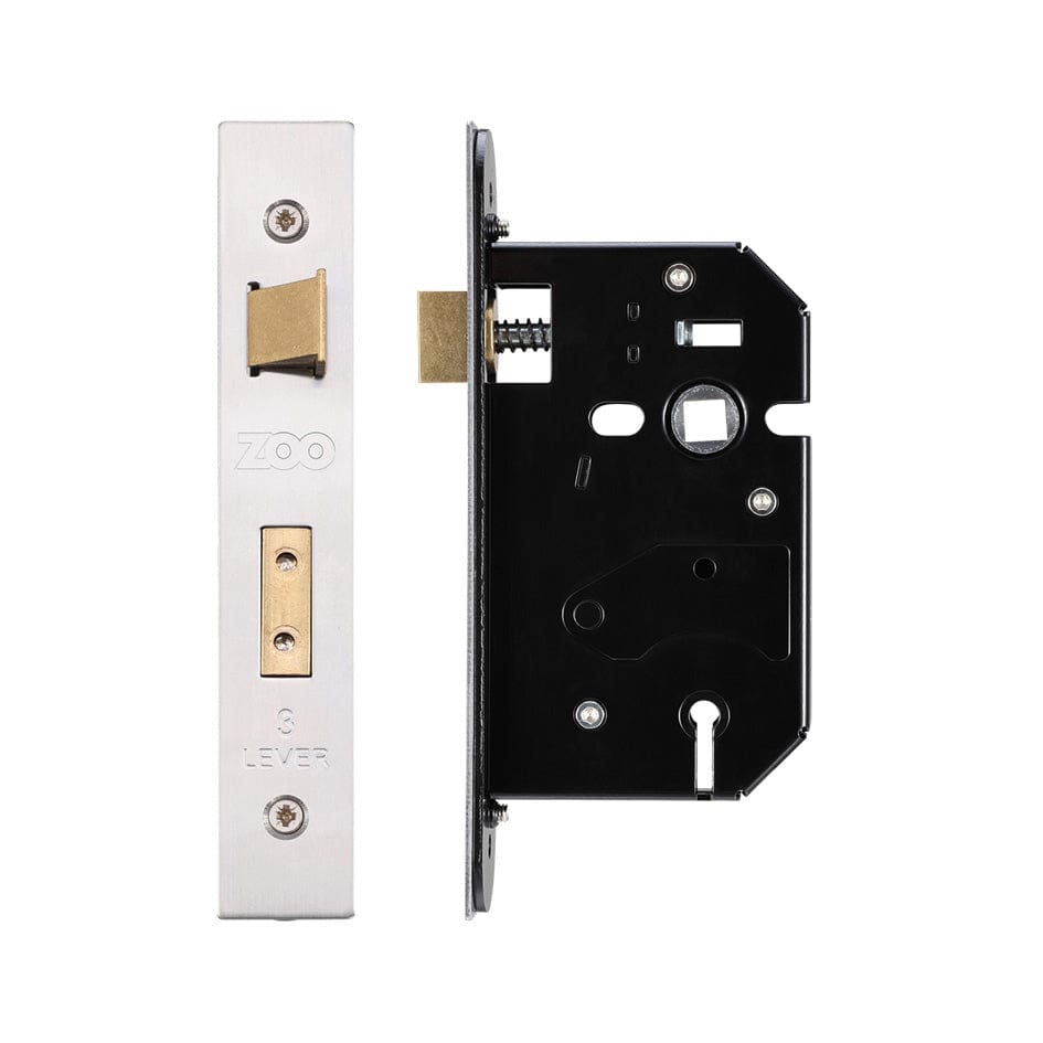 Zoo Hardware Locks & Latches Stainless Steel Zoo Hardware - 3 Lever Replacement SashLock - 64mm c/w Stainless Steel Forend and Strike