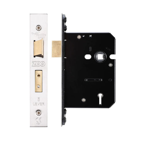 Zoo Hardware Locks & Latches Stainless Steel Zoo Hardware - 5 Lever Sash Lock - 76mm C/W Stainless Steel Forend and Strike
