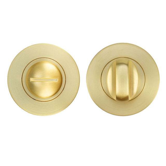 High quality image of the STANZA - Turn & Release on Round Rose - Satin Brass | Sku. ZPA004-SB | available to order from Trade Door Handles.