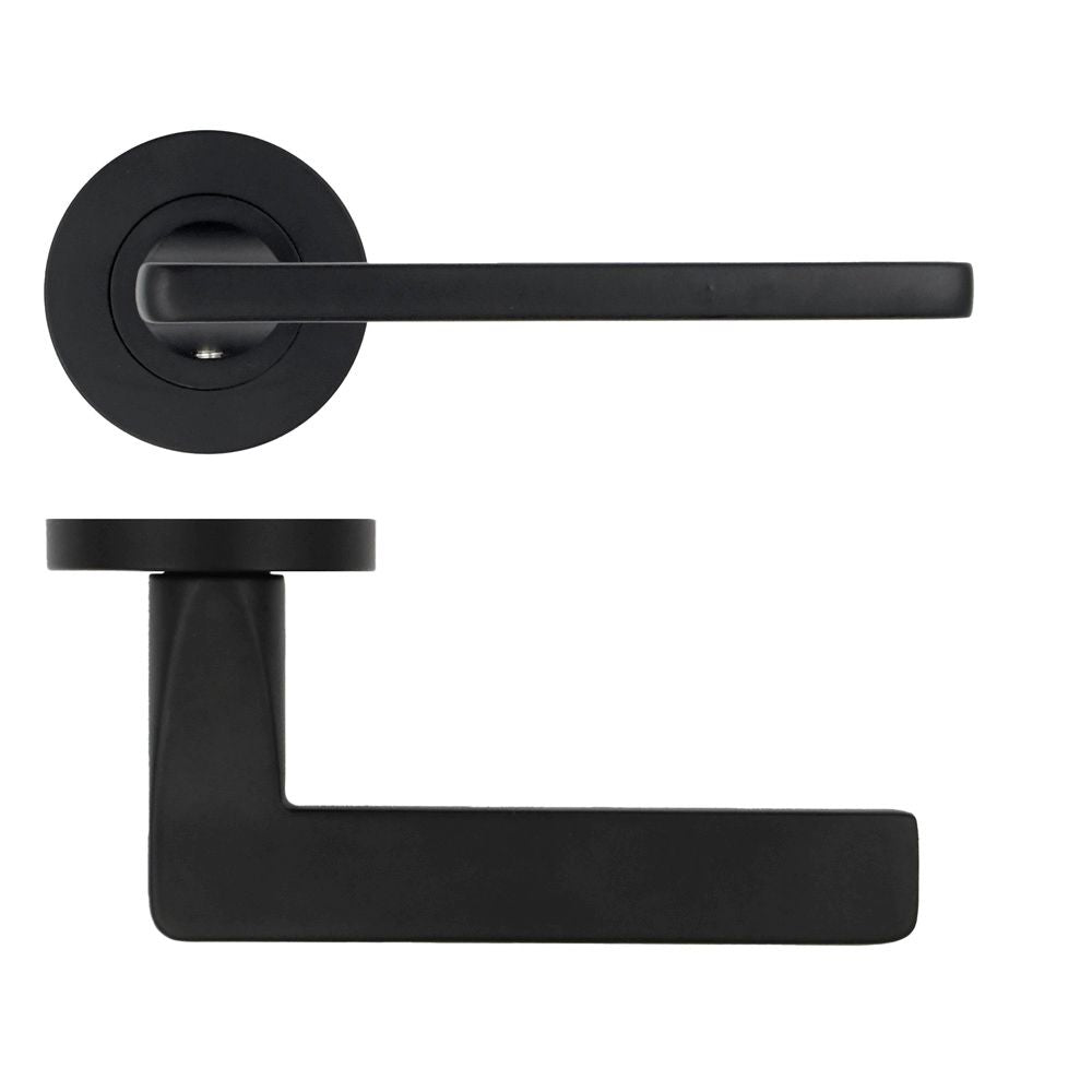 High quality image of the STANZA - Leon Lever on Rose Black | Sku. zpa010-mb | available to order from Trade Door Handles.