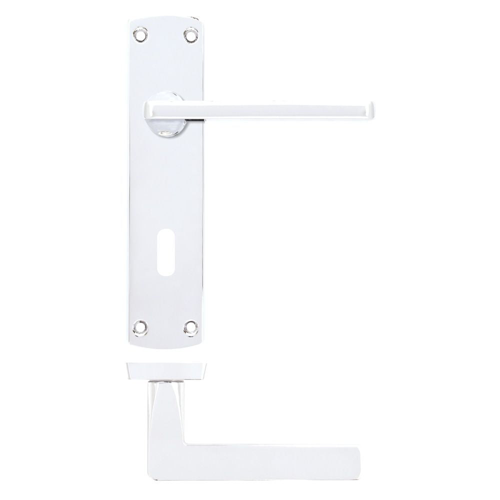 High quality image of the STANZA - Leon Lever on Lock Backplate Polished Chrome | Sku. zpa011-cp | available to order from Trade Door Handles.