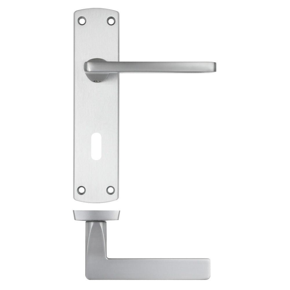 High quality image of the STANZA - Leon Lever on Lock Backplate - Satin Chrome | Sku. zpa011-sc | available to order from Trade Door Handles.