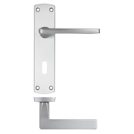 High quality image of the STANZA - Leon Lever on Lock Backplate - Satin Chrome | Sku. zpa011-sc | available to order from Trade Door Handles.