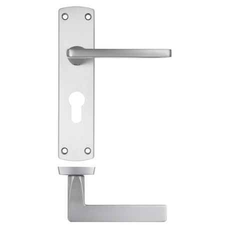 High quality image of the STANZA - Leon Lever on Euro Backplate - Satin Chrome | Sku. zpa011ep-sc | available to order from Trade Door Handles.