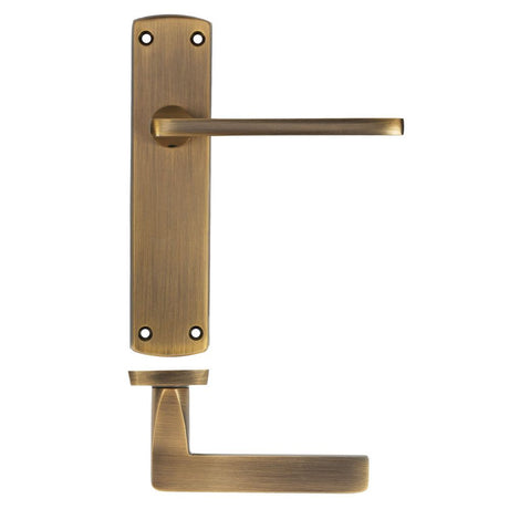 High quality image of the STANZA - Leon Lever on Latch Backplate - Antique Brass | Sku. ZPA012-AB | available to order from Trade Door Handles.