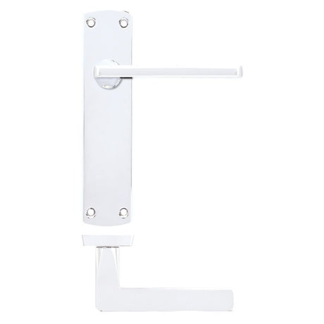 High quality image of the STANZA - Leon Lever on Latch Backplate Polished Chrome | Sku. zpa012-cp | available to order from Trade Door Handles.