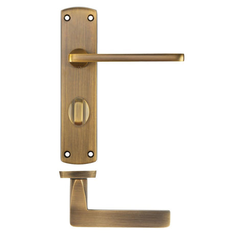 High quality image of the STANZA - Leon Lever on Bathroom Backplate - Antique Brass | Sku. ZPA013-AB | available to order from Trade Door Handles.