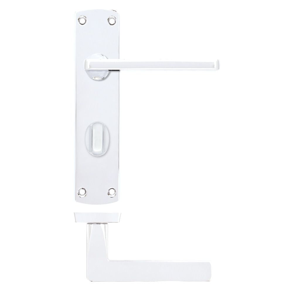 High quality image of the STANZA - Leon Lever on Bathroom Backplate Polished Chrome | Sku. zpa013-cp | available to order from Trade Door Handles.