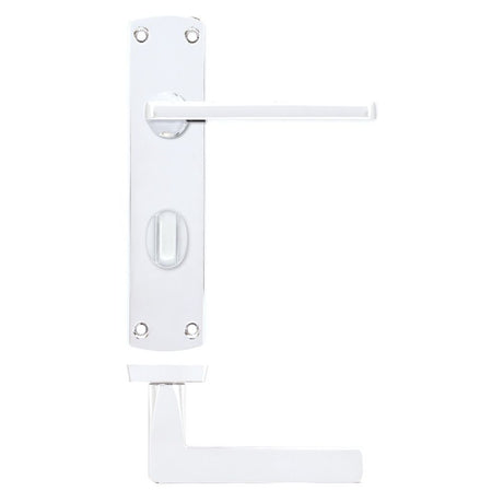 High quality image of the STANZA - Leon Lever on Bathroom Backplate Polished Chrome | Sku. zpa013-cp | available to order from Trade Door Handles.