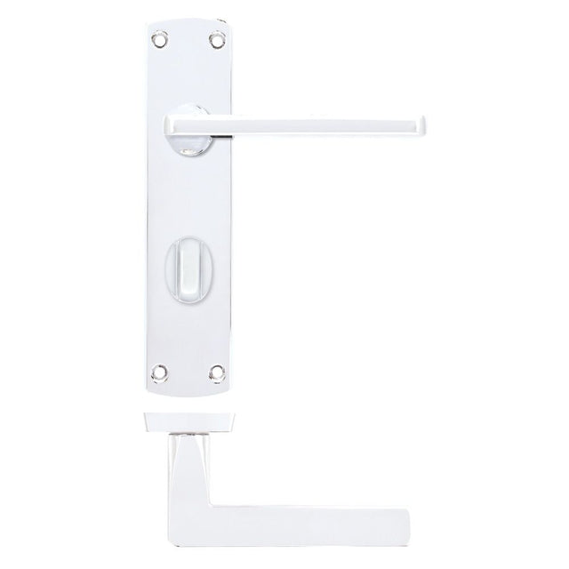 High quality image of the STANZA - Leon Lever on Bathroom Backplate Polished Chrome | Sku. zpa013-cp | available to order from Trade Door Handles.