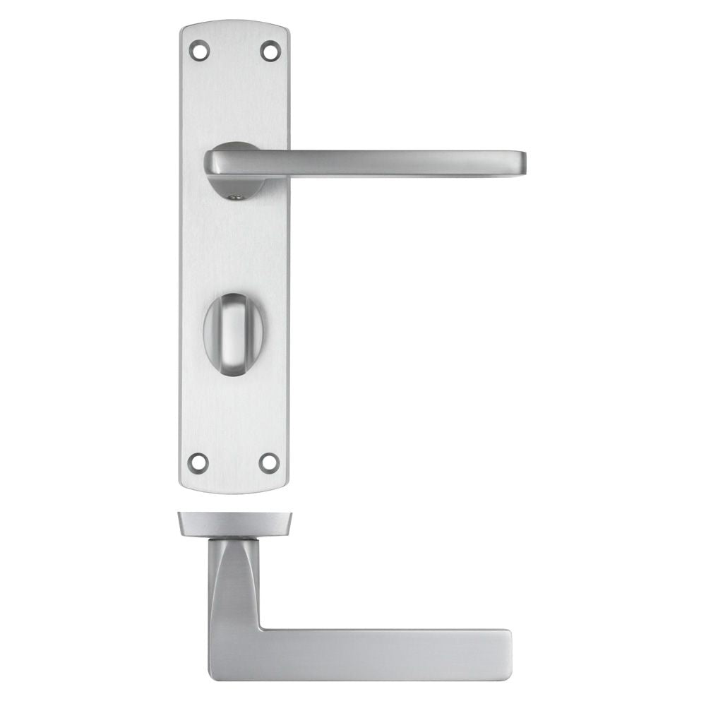 High quality image of the STANZA - Leon Lever on Bathroom Backplate - Satin Chrome | Sku. zpa013-sc | available to order from Trade Door Handles.