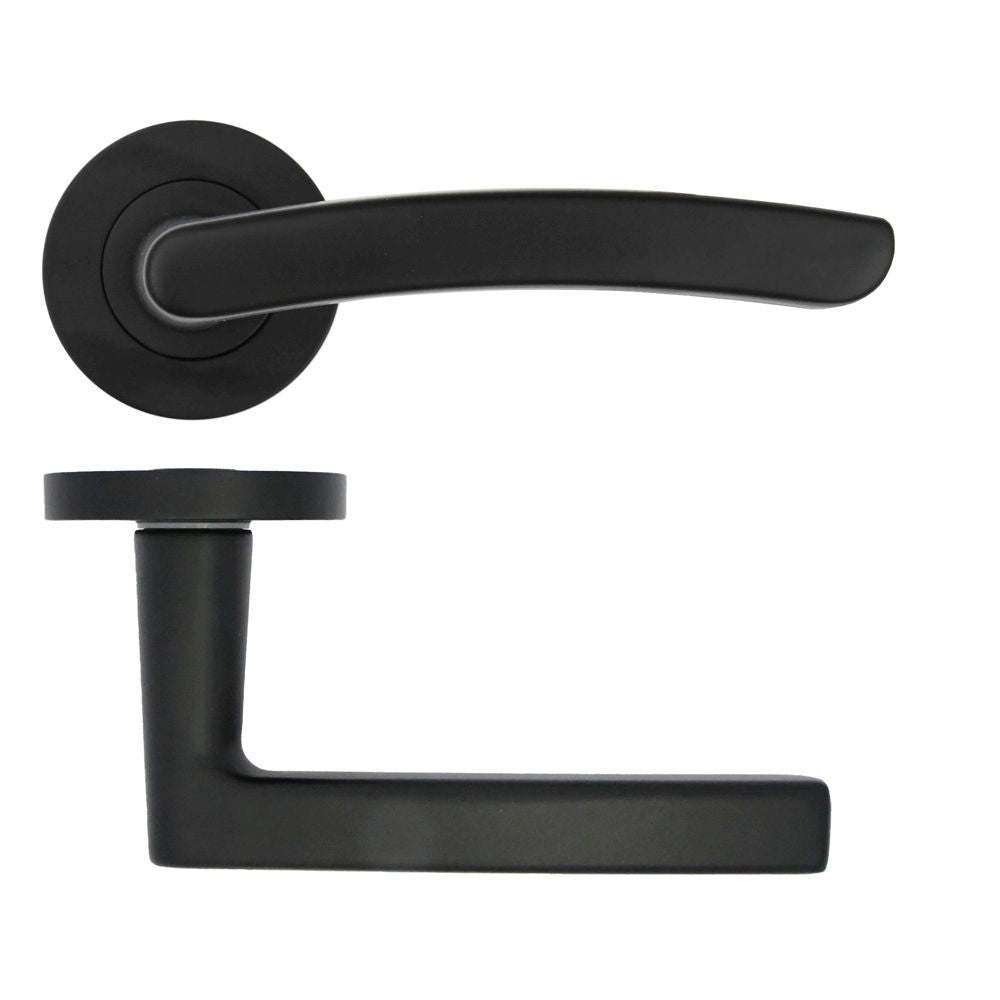 High quality image of the STANZA - Santiago Lever on Rose Black | Sku. zpa020-mb | available to order from Trade Door Handles.