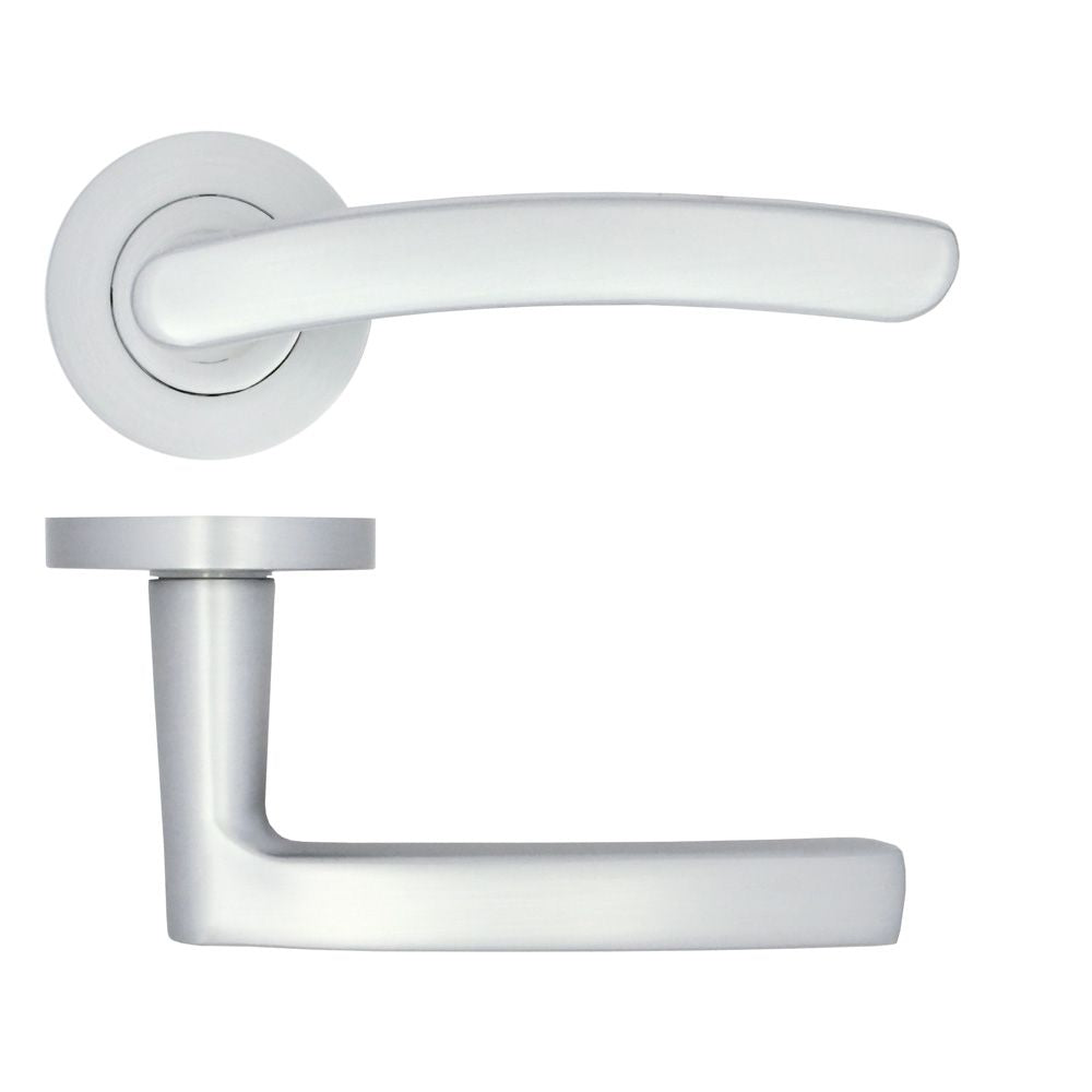 High quality image of the STANZA - Santiago Lever on Rose - Satin Chrome | Sku. zpa020-sc | available to order from Trade Door Handles.