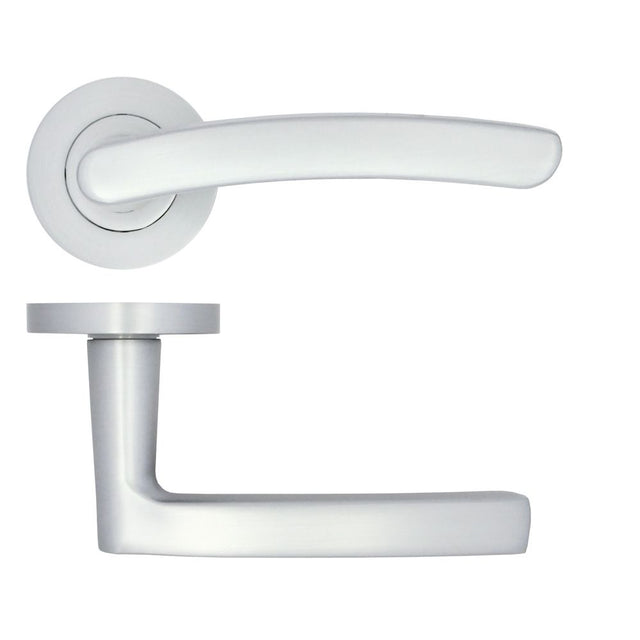 High quality image of the STANZA - Santiago Lever on Rose - Satin Chrome | Sku. zpa020-sc | available to order from Trade Door Handles.
