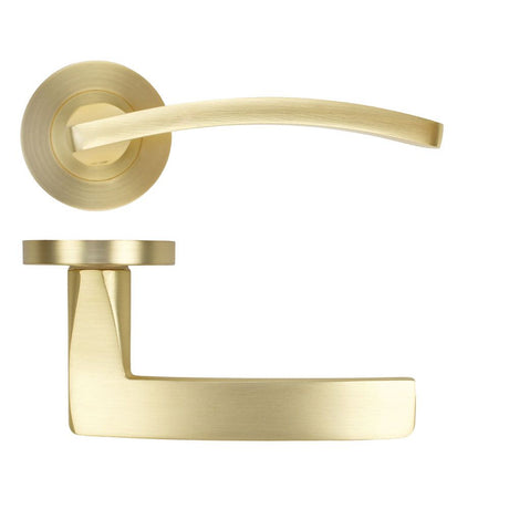 High quality image of the STANZA - Toledo Lever on Rose - Satin Brass | Sku. ZPA030-SB | available to order from Trade Door Handles.