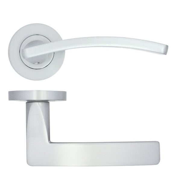 High quality image of the STANZA - Toledo Lever on Rose - Satin Chrome | Sku. zpa030-sc | available to order from Trade Door Handles.