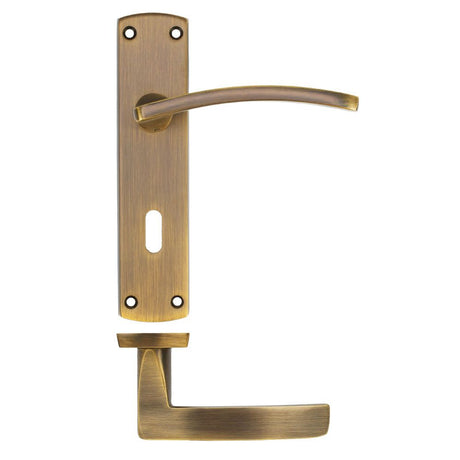 High quality image of the STANZA - Toledo Lever on Lock Backplate - Antique Brass | Sku. ZPA031-AB | available to order from Trade Door Handles.