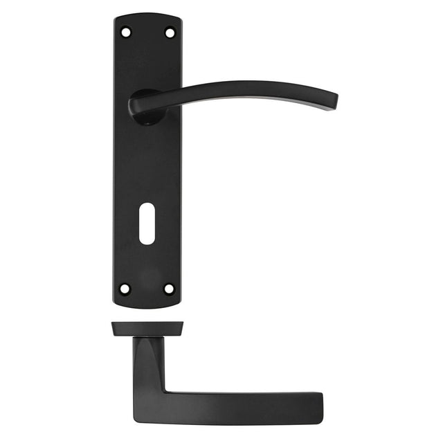 High quality image of the STANZA - Toledo Lever on Lock Backplate Black | Sku. zpa031-mb | available to order from Trade Door Handles.