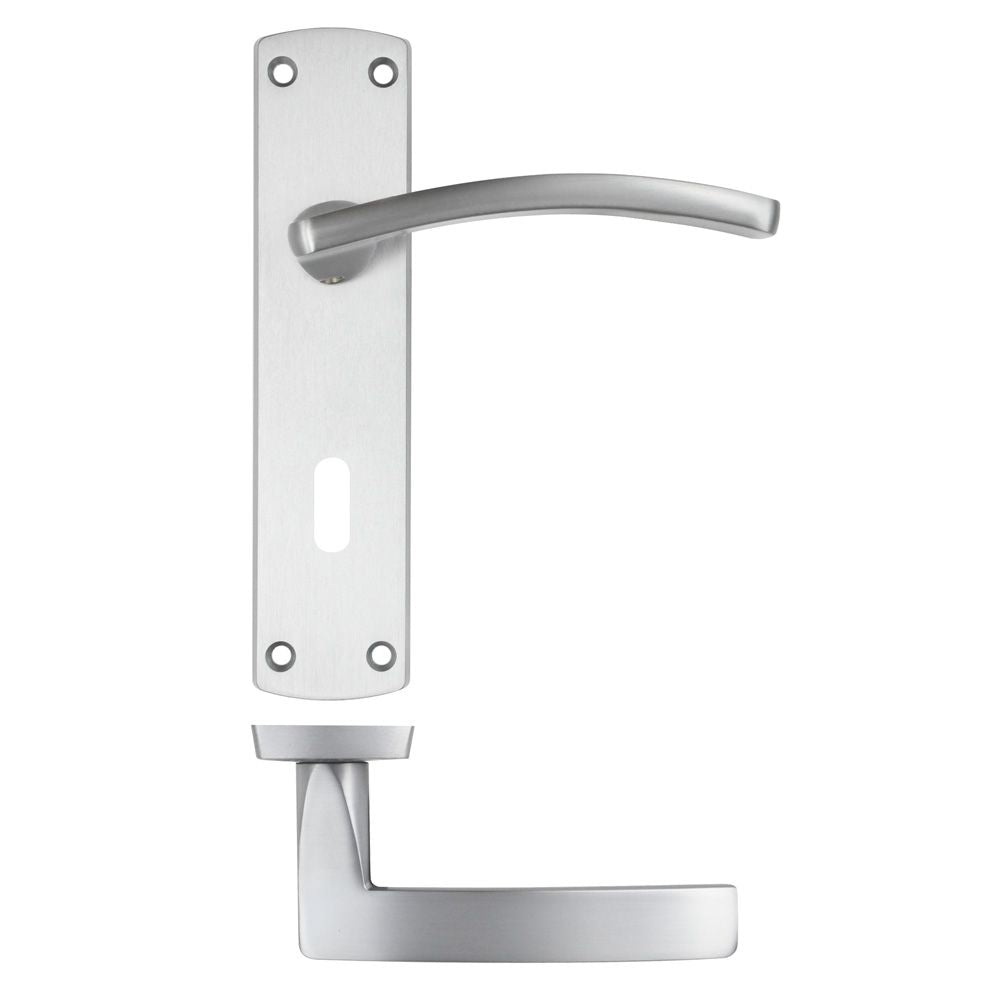 High quality image of the STANZA - Toledo Lever on Lock Backplate - Satin Chrome | Sku. zpa031-sc | available to order from Trade Door Handles.