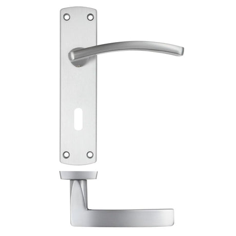 High quality image of the STANZA - Toledo Lever on Lock Backplate - Satin Chrome | Sku. zpa031-sc | available to order from Trade Door Handles.