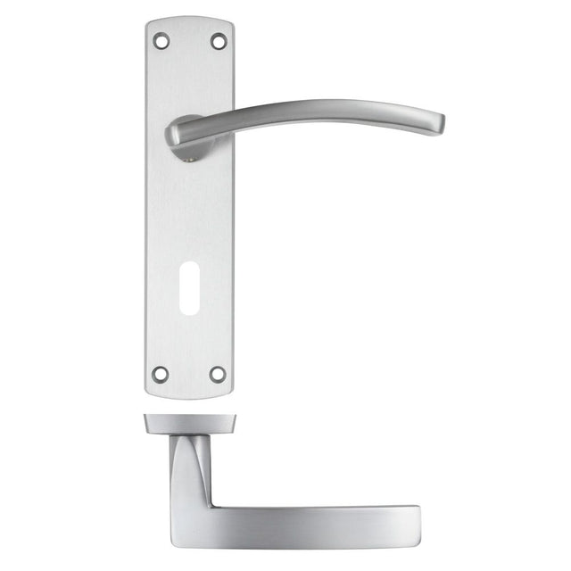 High quality image of the STANZA - Toledo Lever on Lock Backplate - Satin Chrome | Sku. zpa031-sc | available to order from Trade Door Handles.