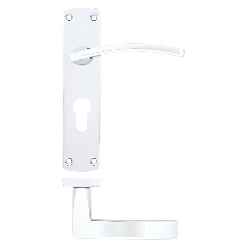 High quality image of the STANZA - Toledo Lever on Euro Backplate Polished Chrome | Sku. zpa031ep-cp | available to order from Trade Door Handles.