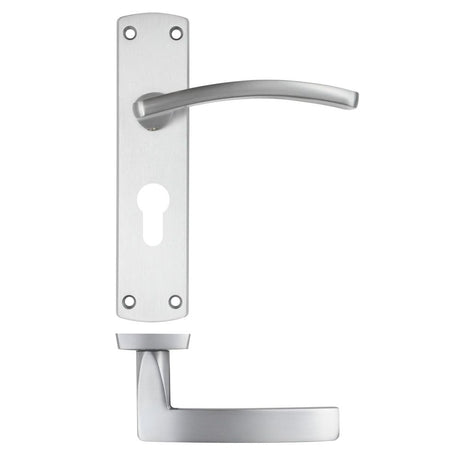 High quality image of the STANZA - Toledo Lever on Euro Backplate - Satin Chrome | Sku. zpa031ep-sc | available to order from Trade Door Handles.