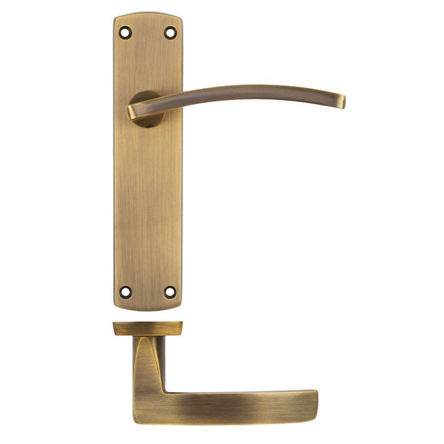 High quality image of the STANZA - Toledo Lever on Latch Backplate - Antique Brass | Sku. ZPA032-AB | available to order from Trade Door Handles.