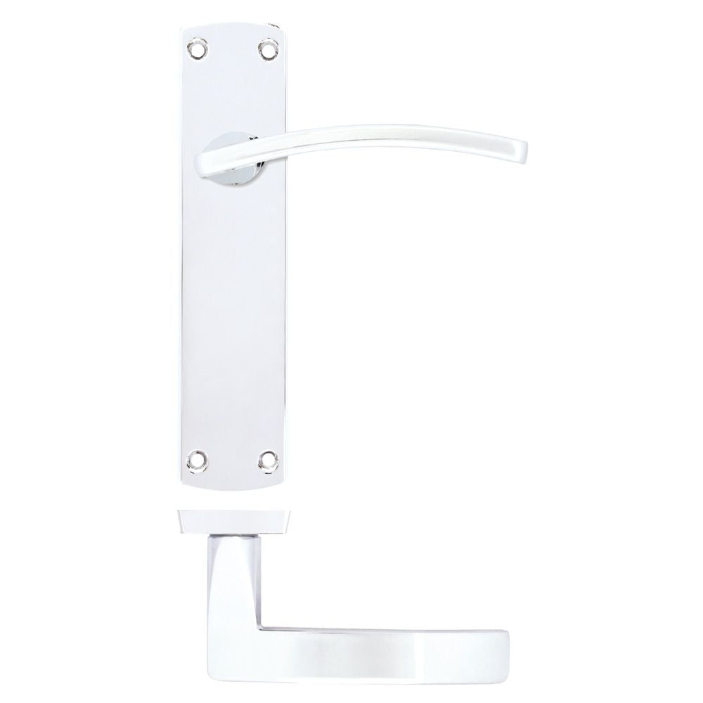 High quality image of the STANZA - Toledo Lever on Latch Backplate Polished Chrome | Sku. zpa032-cp | available to order from Trade Door Handles.