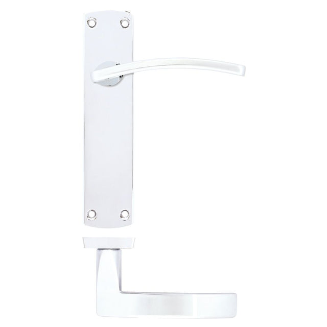 High quality image of the STANZA - Toledo Lever on Latch Backplate Polished Chrome | Sku. zpa032-cp | available to order from Trade Door Handles.