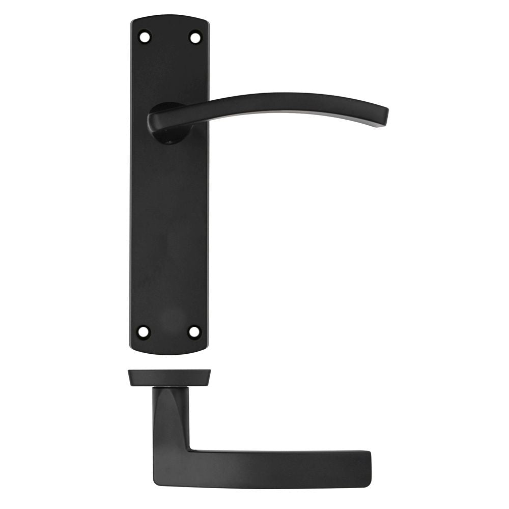High quality image of the STANZA - Toledo Lever on Latch Backplate Black | Sku. zpa032-mb | available to order from Trade Door Handles.