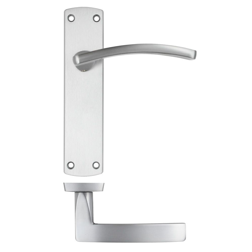High quality image of the STANZA - Toledo Lever on Latch Backplate - Satin Chrome | Sku. zpa032-sc | available to order from Trade Door Handles.