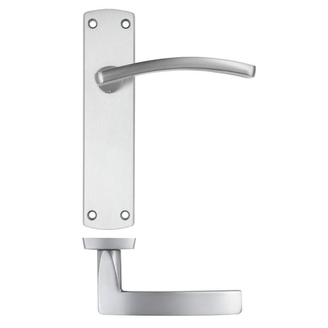 High quality image of the STANZA - Toledo Lever on Latch Backplate - Satin Chrome | Sku. zpa032-sc | available to order from Trade Door Handles.