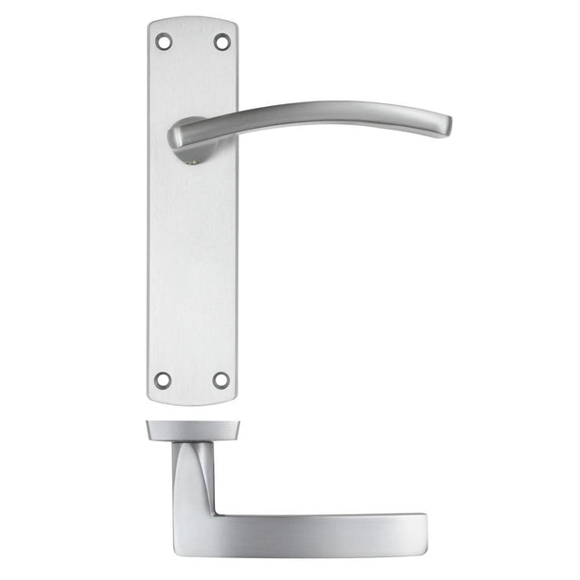 High quality image of the STANZA - Toledo Lever on Latch Backplate - Satin Chrome | Sku. zpa032-sc | available to order from Trade Door Handles.