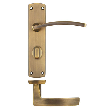 High quality image of the STANZA - Toledo Lever on Bathroom Backplate - Antique Brass | Sku. ZPA033-AB | available to order from Trade Door Handles.