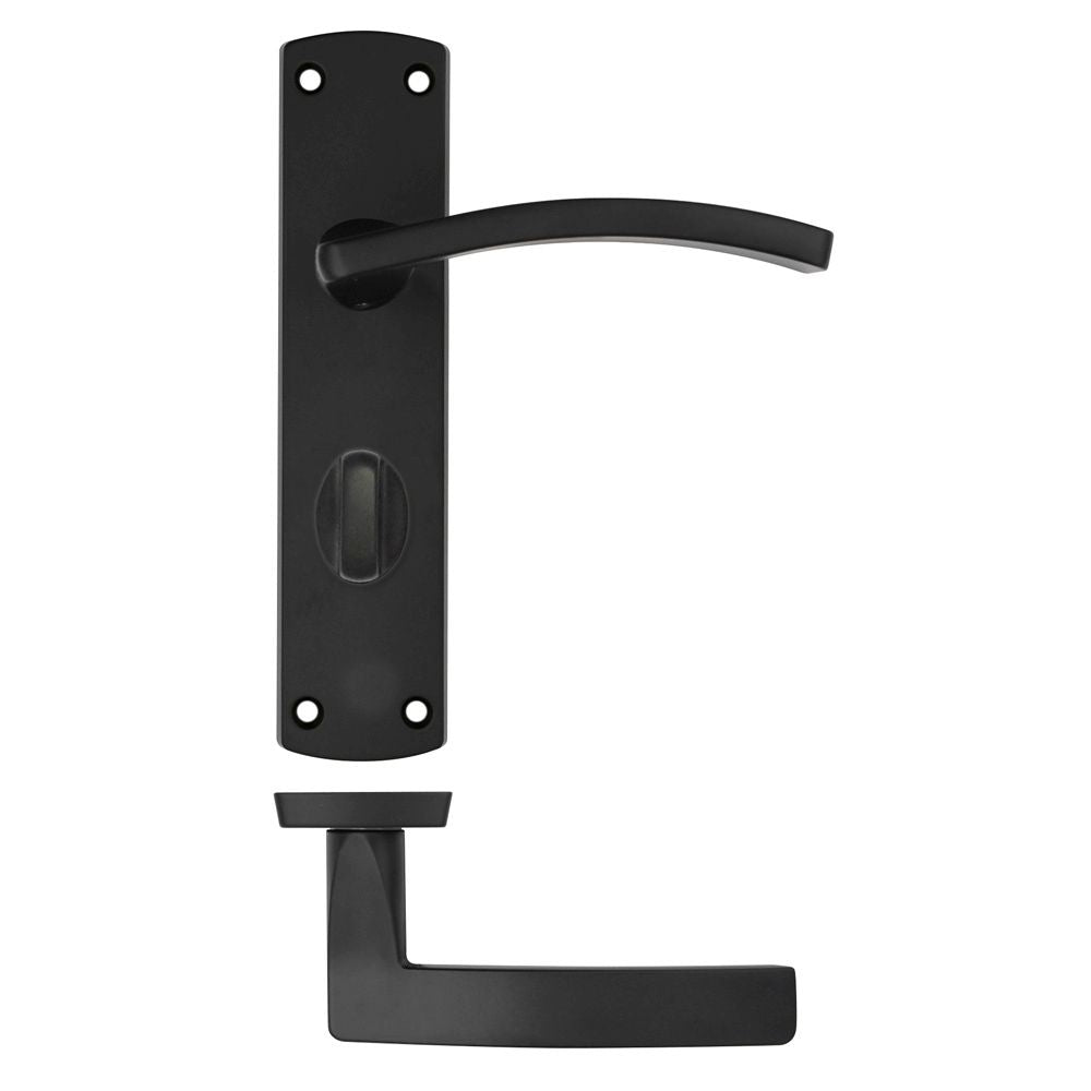 High quality image of the STANZA - Toledo Lever on Bathroom Backplate Black | Sku. zpa033-mb | available to order from Trade Door Handles.