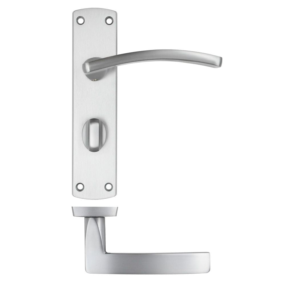High quality image of the STANZA - Toledo Lever on Bathroom Backplate - Satin Chrome | Sku. zpa033-sc | available to order from Trade Door Handles.