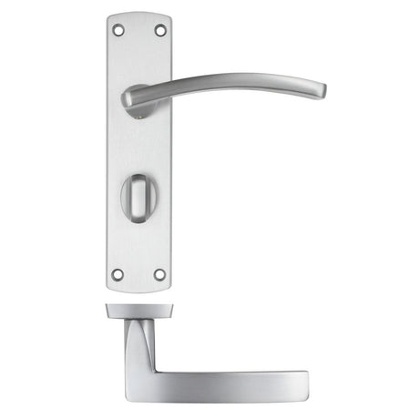 High quality image of the STANZA - Toledo Lever on Bathroom Backplate - Satin Chrome | Sku. zpa033-sc | available to order from Trade Door Handles.
