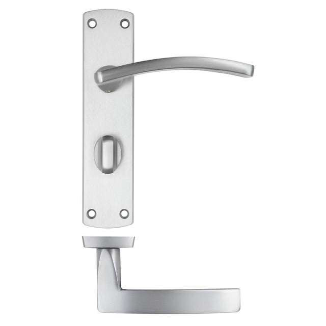 High quality image of the STANZA - Toledo Lever on Bathroom Backplate - Satin Chrome | Sku. zpa033-sc | available to order from Trade Door Handles.