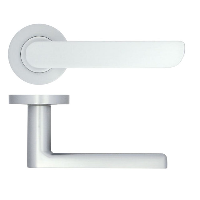 High quality image of the STANZA - Valencia Lever on Rose - Satin Chrome | Sku. zpa040-sc | available to order from Trade Door Handles.