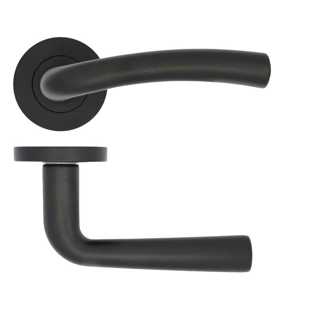 High quality image of the STANZA - Seville Lever on Rose Black | Sku. zpa050-mb | available to order from Trade Door Handles.