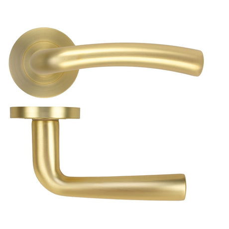 High quality image of the STANZA - Seville Lever on Rose - Satin Brass | Sku. ZPA050-SB | available to order from Trade Door Handles.