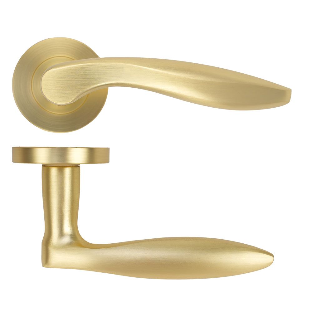 High quality image of the STANZA - Cadiz Lever on Rose - Satin Brass | Sku. ZPA060-SB | available to order from Trade Door Handles.