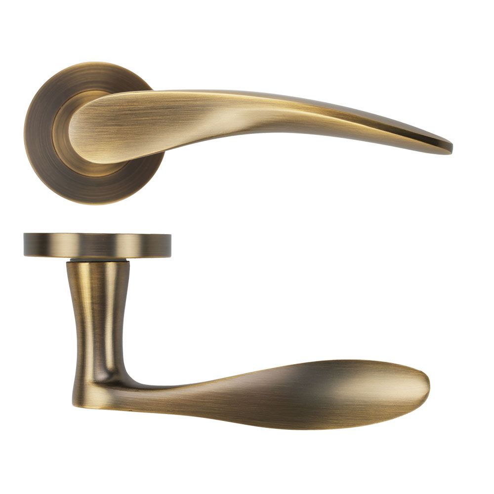 High quality image of the STANZA - Merida Lever on Rose - Antique Brass | Sku. ZPA070-AB | available to order from Trade Door Handles.
