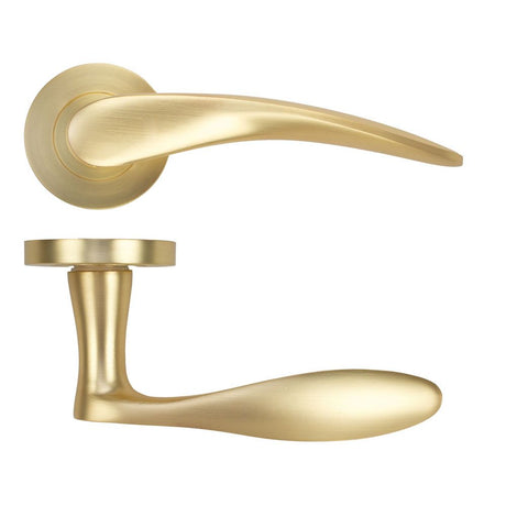 High quality image of the STANZA - Merida Lever on Rose - Satin Brass | Sku. ZPA070-SB | available to order from Trade Door Handles.