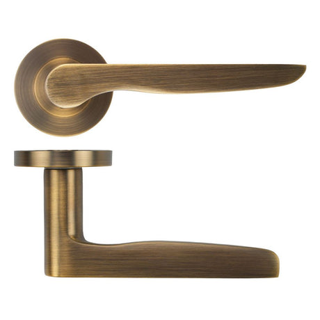 High quality image of the STANZA - Vigo Lever on Rose - Antique Brass | Sku. ZPA080-AB | available to order from Trade Door Handles.