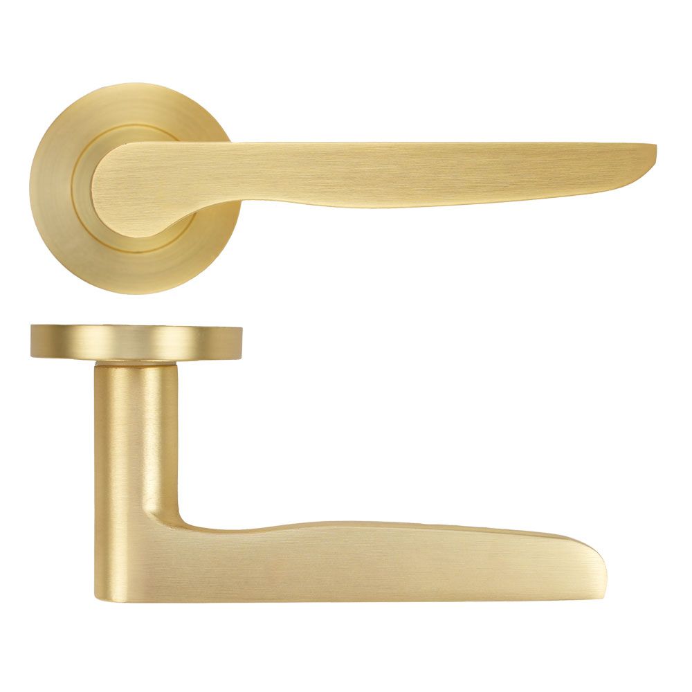 High quality image of the STANZA - Vigo Lever on Rose - Satin Brass | Sku. ZPA080-SB | available to order from Trade Door Handles.
