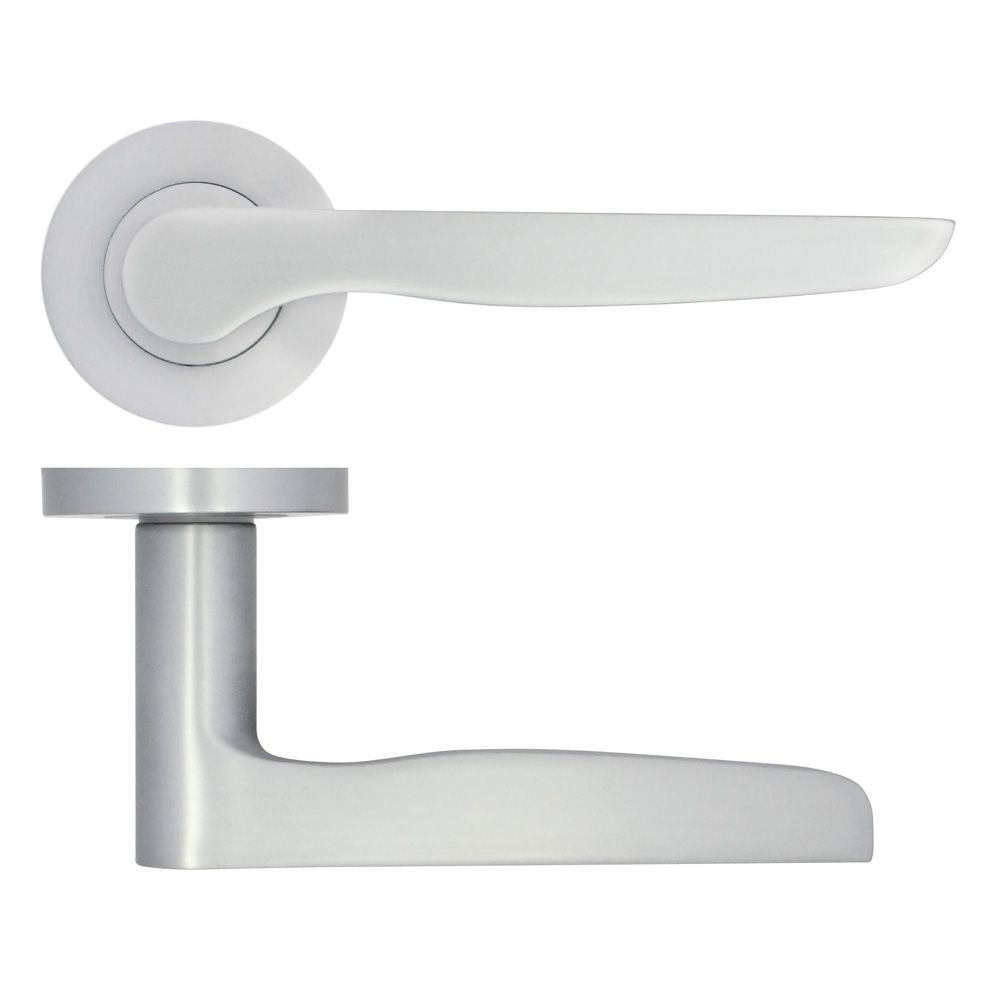 High quality image of the STANZA - Vigo Lever on Rose - Satin Chrome | Sku. zpa080-sc | available to order from Trade Door Handles.