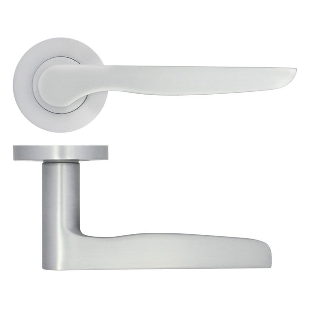 High quality image of the STANZA - Vigo Lever on Rose - Satin Chrome | Sku. zpa080-sc | available to order from Trade Door Handles.